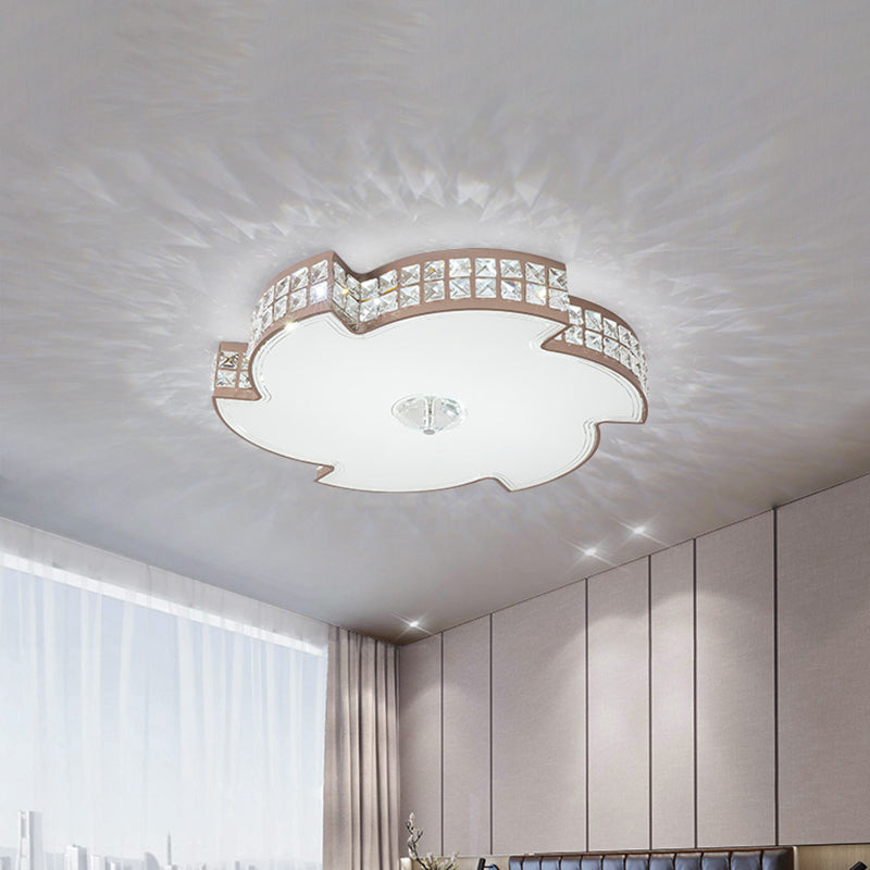 Modern Champagne Led Ceiling Light With Square-Cut Crystals 16.5/21.5 Width / 16.5