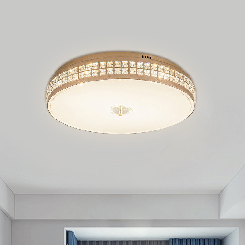 Led Round Ceiling Lamp Modern Champagne Finish With Clear Rhombic/Square - Cut Crystals
