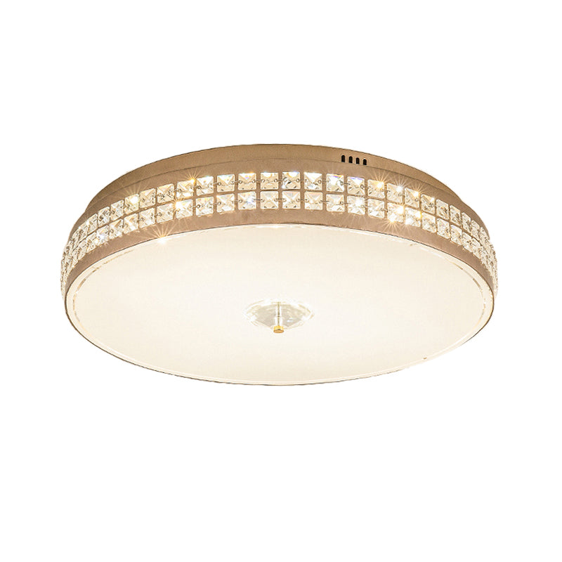 Led Round Ceiling Lamp Modern Champagne Finish With Clear Rhombic/Square - Cut Crystals
