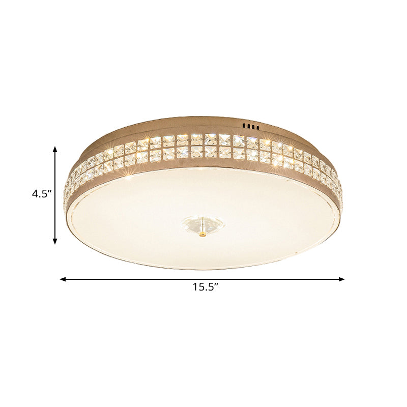 Led Round Ceiling Lamp Modern Champagne Finish With Clear Rhombic/Square-Cut Crystals 15.5/19.5