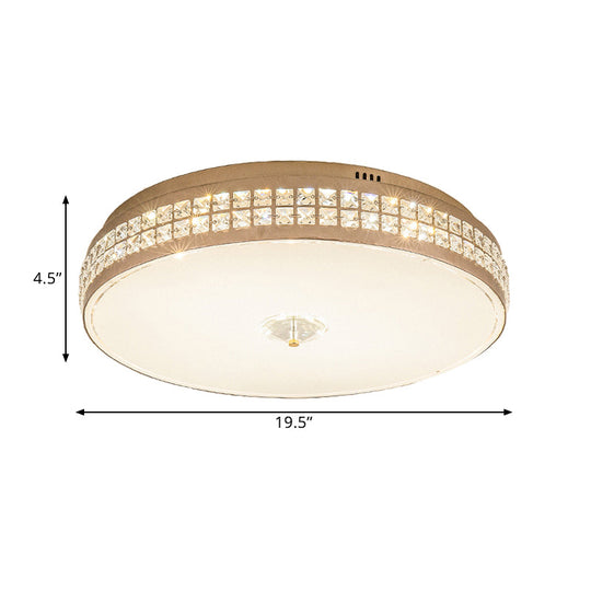 Led Round Ceiling Lamp Modern Champagne Finish With Clear Rhombic/Square-Cut Crystals 15.5/19.5