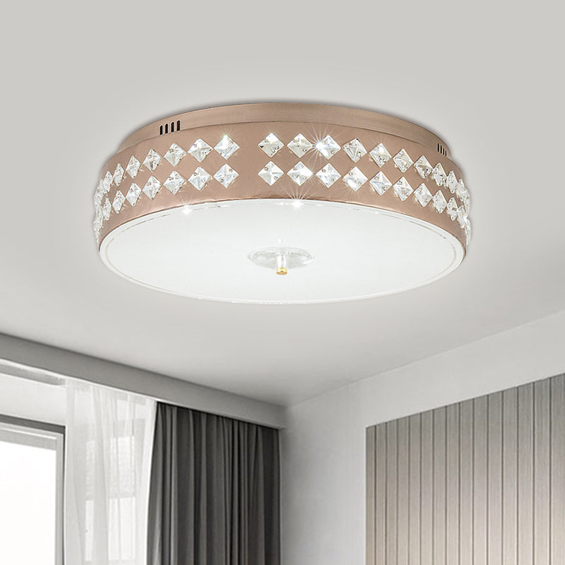 Led Round Ceiling Lamp Modern Champagne Finish With Clear Rhombic/Square-Cut Crystals 15.5/19.5