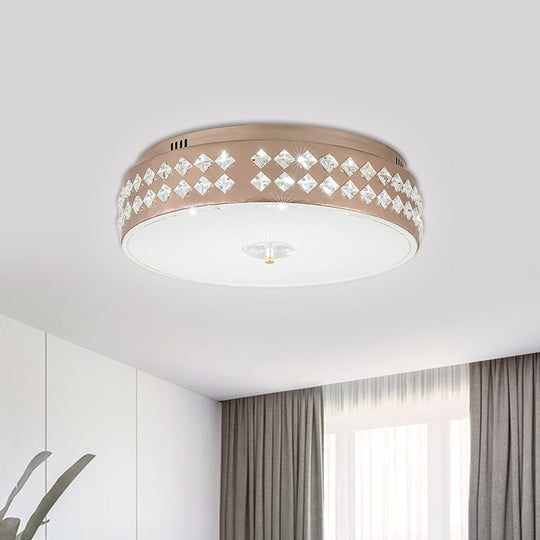 Led Round Ceiling Lamp Modern Champagne Finish With Clear Rhombic/Square - Cut Crystals