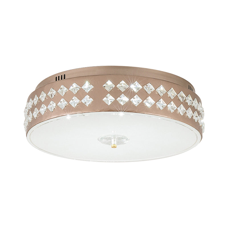 Led Round Ceiling Lamp Modern Champagne Finish With Clear Rhombic/Square - Cut Crystals