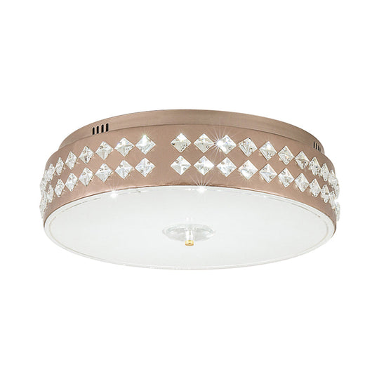 Led Round Ceiling Lamp Modern Champagne Finish With Clear Rhombic/Square-Cut Crystals 15.5/19.5