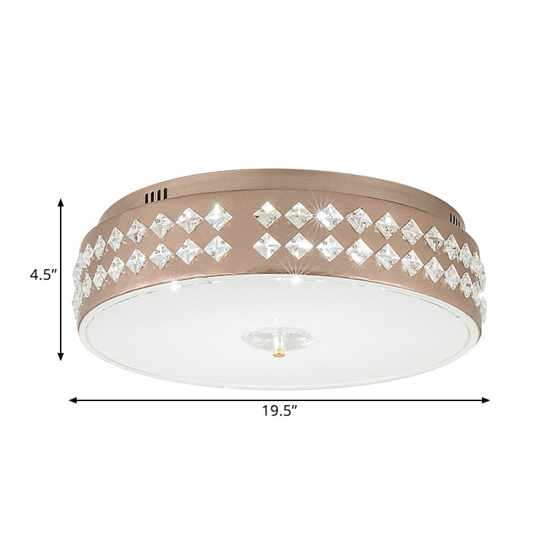 Led Round Ceiling Lamp Modern Champagne Finish With Clear Rhombic/Square-Cut Crystals 15.5/19.5