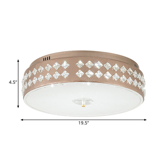 Led Round Ceiling Lamp Modern Champagne Finish With Clear Rhombic/Square - Cut Crystals