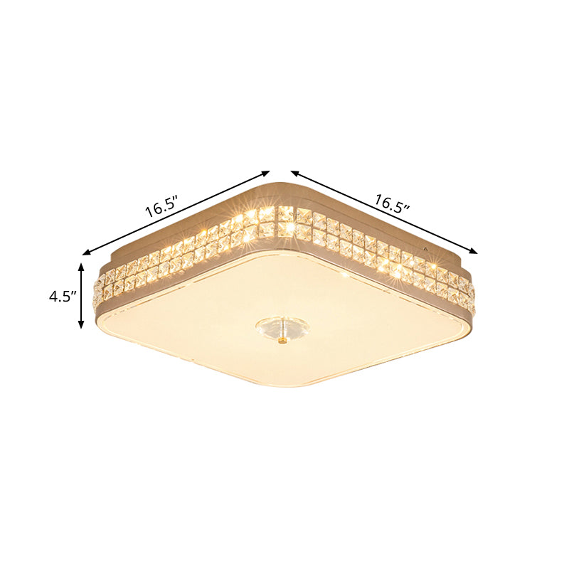 Square Champagne Flush Light With Peach Blossom Design - Contemporary Led Ceiling Lamp In 3 Sizes