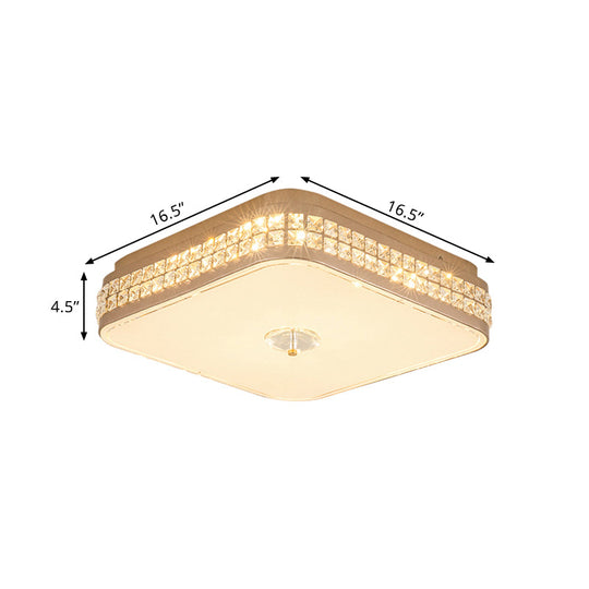 Square Champagne Flush Light With Peach Blossom Design - Contemporary Led Ceiling Lamp In 3 Sizes