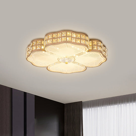 Square Champagne Flush Light With Peach Blossom Design - Contemporary Led Ceiling Lamp In 3 Sizes