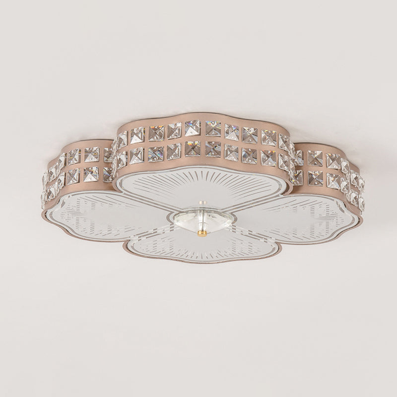 Square Champagne Flush Light With Peach Blossom Design - Contemporary Led Ceiling Lamp In 3 Sizes