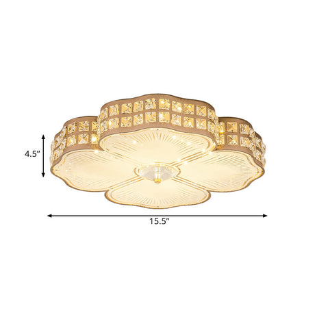 Square Champagne Flush Light With Peach Blossom Design - Contemporary Led Ceiling Lamp In 3 Sizes