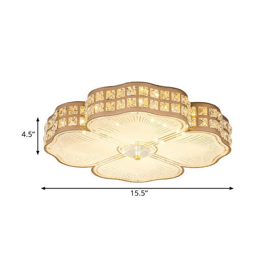 Square Champagne Flush Light With Peach Blossom Design - Contemporary Led Ceiling Lamp In 3 Sizes