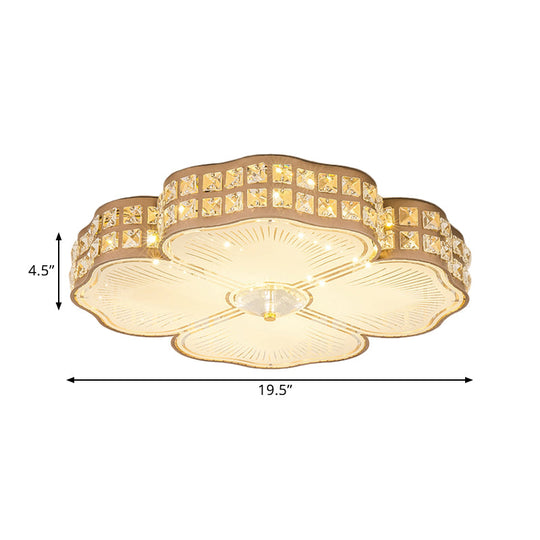 Square Champagne Flush Light With Peach Blossom Design - Contemporary Led Ceiling Lamp In 3 Sizes