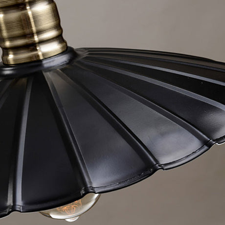 Vintage Scalloped Iron Pendant Light Fixture - 1-Light Adjustable Cord Black/White 10/12 Wide