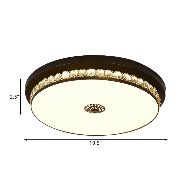 15.5’/19.5’ Led Ceiling Lighting In Black - Contemporary Round Clear Hexagon Crystals Flush