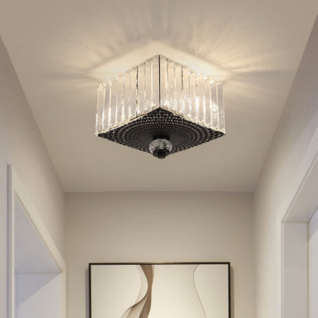 Modern Black Flush Mount Ceiling Light With Dual Heads Clear Crystal Shades For Corridors / Square
