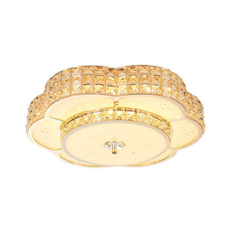 Contemporary Crystal Led Flush Mount Ceiling Light In Champagne For Parlor - Flower/Round Design