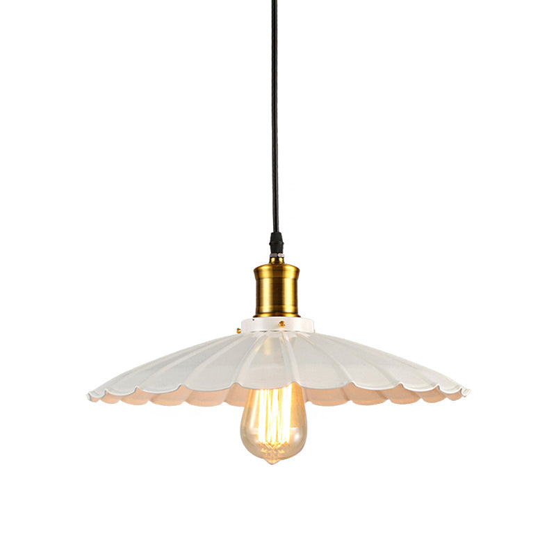 14’/16’ Dia Industrial Scalloped Pendant Light 1 Head Metallic Ceiling Lamp In Black/White
