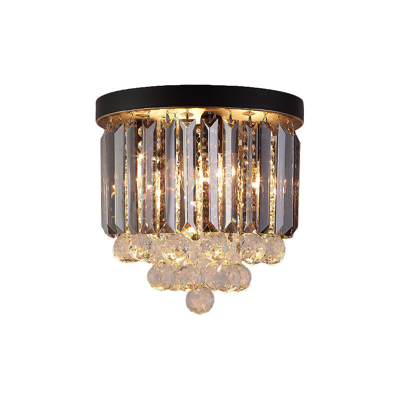 Modern Tapered Flush Mount Fixture Clear Crystal Draping Ceiling Light In Black - 2/4 Heads