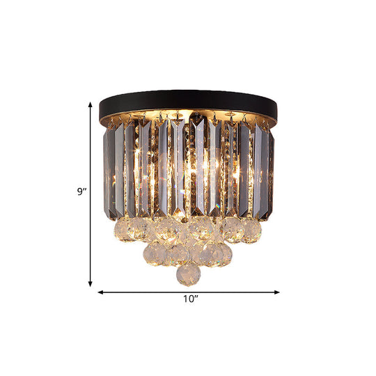 Modern Tapered Flush Mount Fixture Clear Crystal Draping Ceiling Light In Black - 2/4 Heads