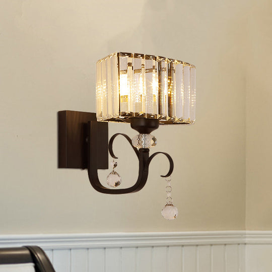 Contemporary Black Metal Wall Sconce Light - Scrolling Arm Corridor Lamp