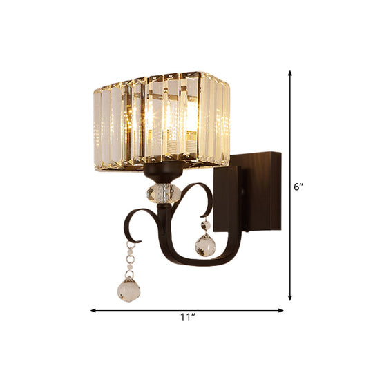 Contemporary Black Metal Wall Sconce Light - Scrolling Arm Corridor Lamp