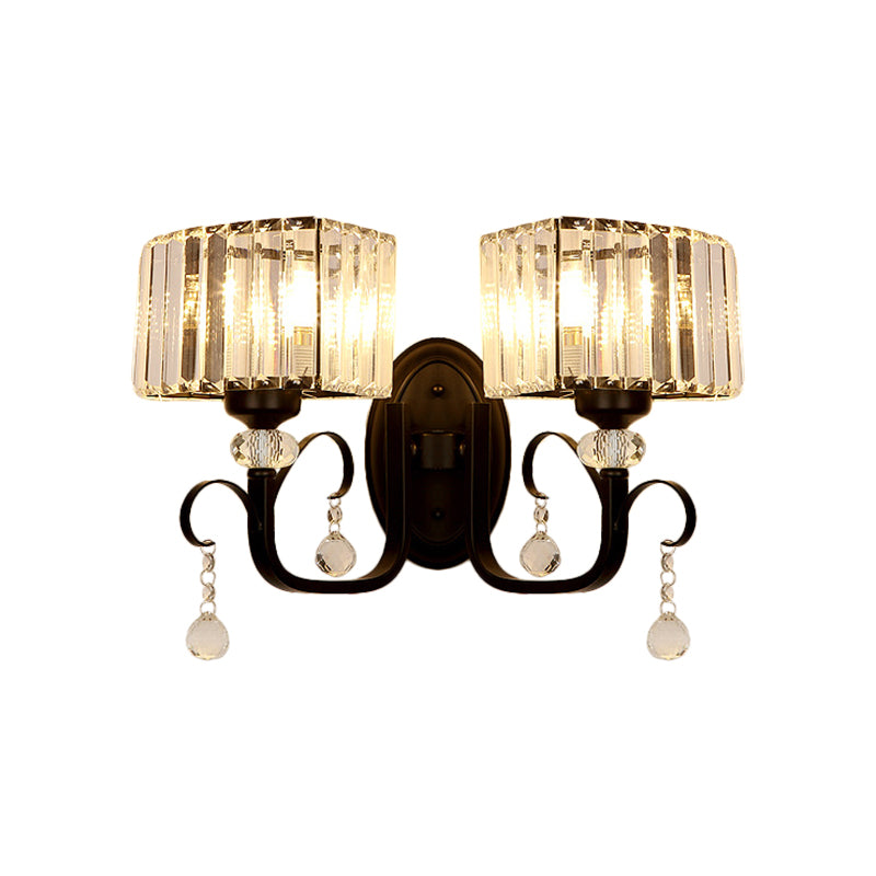 Contemporary Black Metal Wall Sconce Light - Scrolling Arm Corridor Lamp