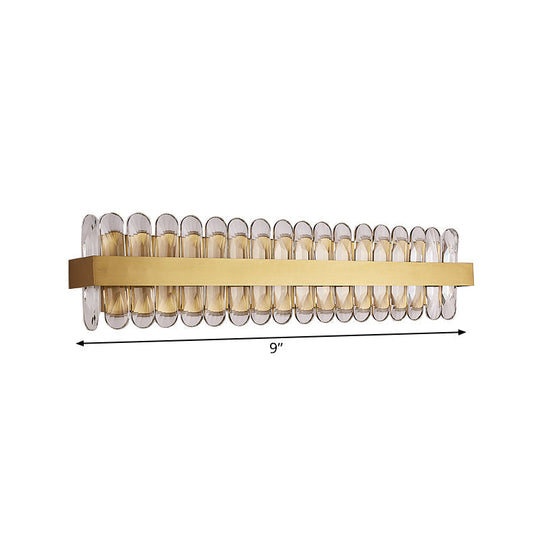 Contemporary Gold Led Bathroom Wall Sconce With Clear Oval-Cut Crystals