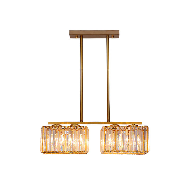 Contemporary Gold Pendant Lighting For Dining Room - Metal Linear Island Lamp With Clear Cuboid