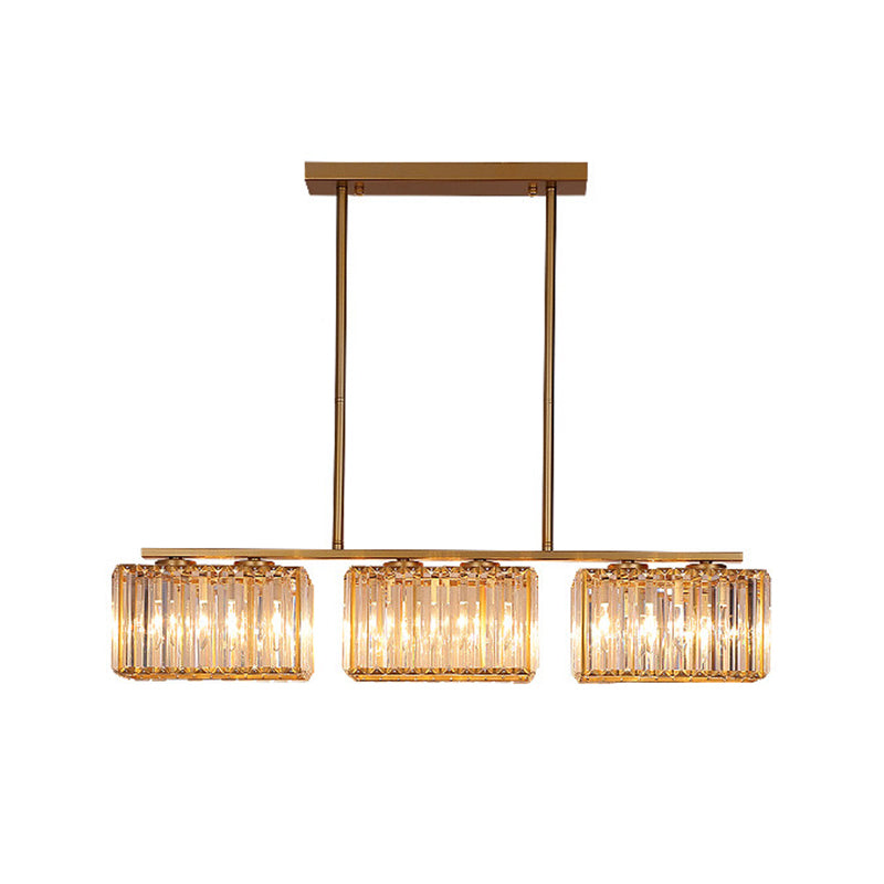 Contemporary Gold Pendant Lighting For Dining Room - Metal Linear Island Lamp With Clear Cuboid