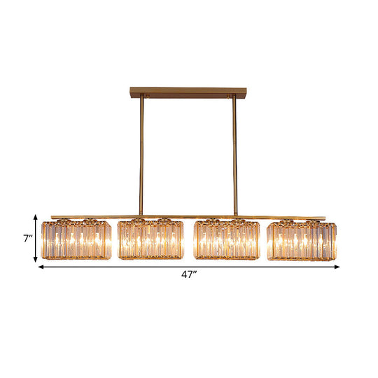 Contemporary Gold Pendant Lighting For Dining Room - Metal Linear Island Lamp With Clear Cuboid