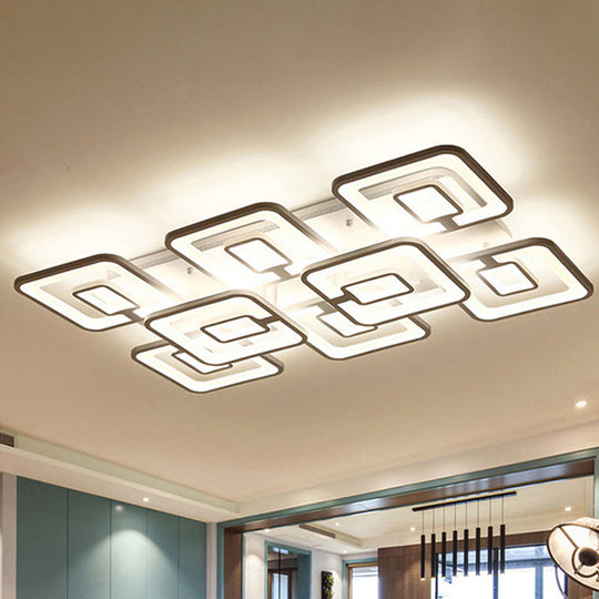 Contemporary Led Flush Mount Light White Multi-Layer Ceiling Lamp With Acrylic Shade In