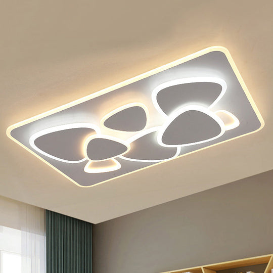Modern Grey Flush Mount Led Ceiling Light With Overlapping Design In White/Warm - 19.5’/38’ Wide