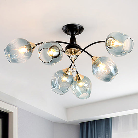 Black Led Semi Flush Ceiling Fixture With Amber/Blue Cup Shape Glass Shades - Modernist Bedroom