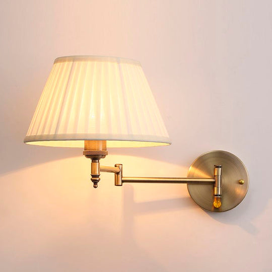 Modern Swing Arm Paper Wall Mount Lamp With Shade - 1 Light White/Beige Sconce For Living Room