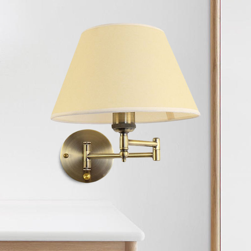 Modern Swing Arm Paper Wall Mount Lamp With Shade - 1 Light White/Beige Sconce For Living Room