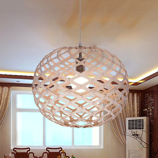 Contemporary Wood Suspension Pendant Light Kit - Global Design 1 Bulb Beige 16’/19.5’ Wide