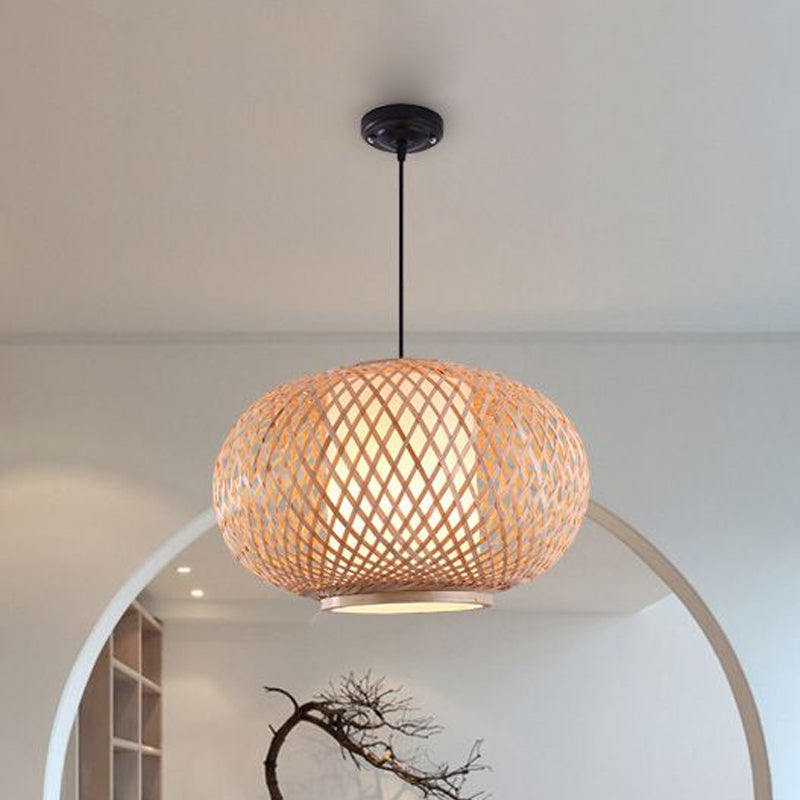 Bamboo Lantern Pendant Light - Tradition Style 1 Bulb 16’/19.5’ Wide Wood Hanging Lamp Kit