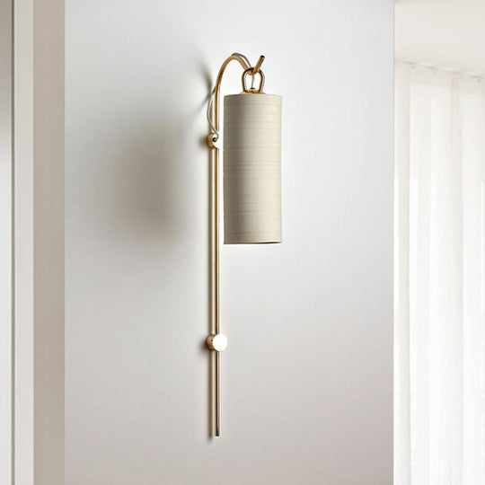 Modern Tube Sconce Lighting With Green/White Fabric Shade - 1 Light Living Room In Black/Gold