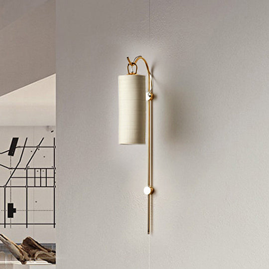 Modern Tube Sconce Lighting With Green/White Fabric Shade - 1 Light Living Room In Black/Gold