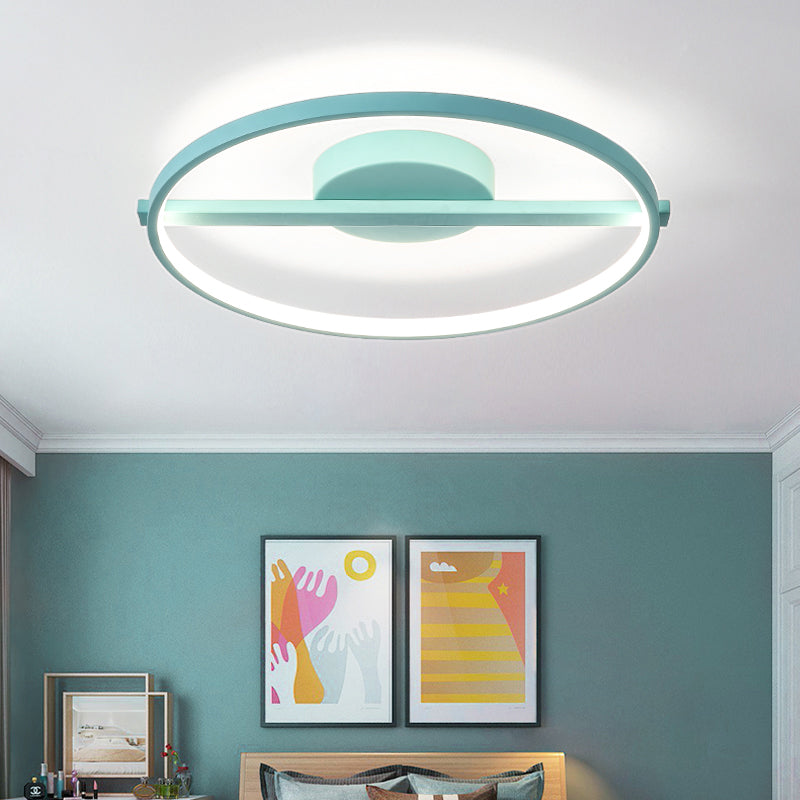 Modern Acrylic Ring Flush Mount Ceiling Light In Black/White/Blue For Living Room - Warm/White
