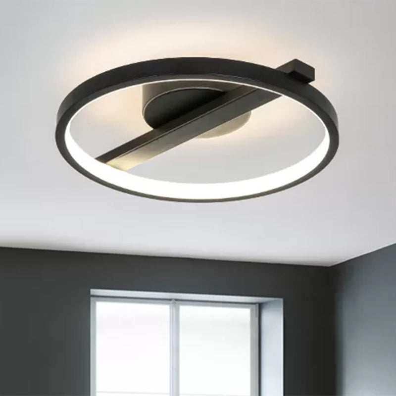 Modern Acrylic Ring Flush Mount Ceiling Light In Black/White/Blue For Living Room - Warm/White