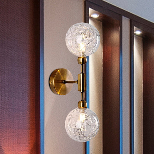 Vintage Clear Glass Wall Sconce Lighting With 1/2 Lights Orb Black/Gold Fixture