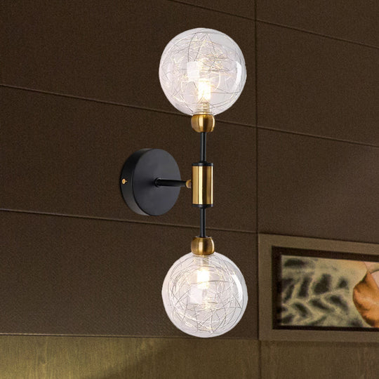 Vintage Clear Glass Wall Sconce Lighting With 1/2 Lights Orb Black/Gold Fixture