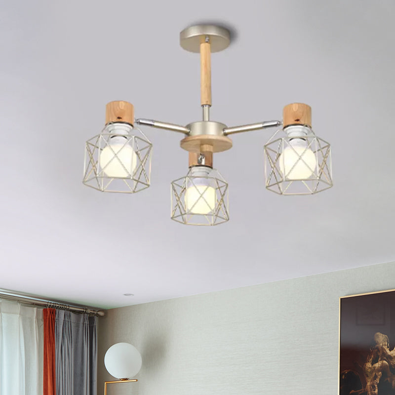 Nordic Iron Cage Semi - Flush Lamp With 3/6/8 - Head Black/Green/Gold Pendant Lighting For Ceiling