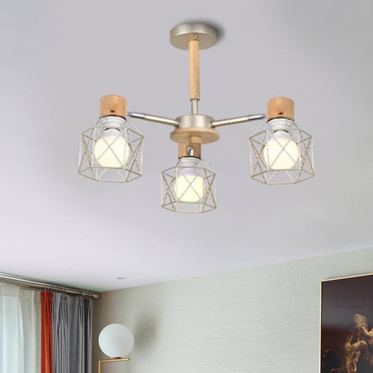 Nordic Iron Cage Semi - Flush Lamp With 3/6/8 - Head Black/Green/Gold Pendant Lighting For Ceiling