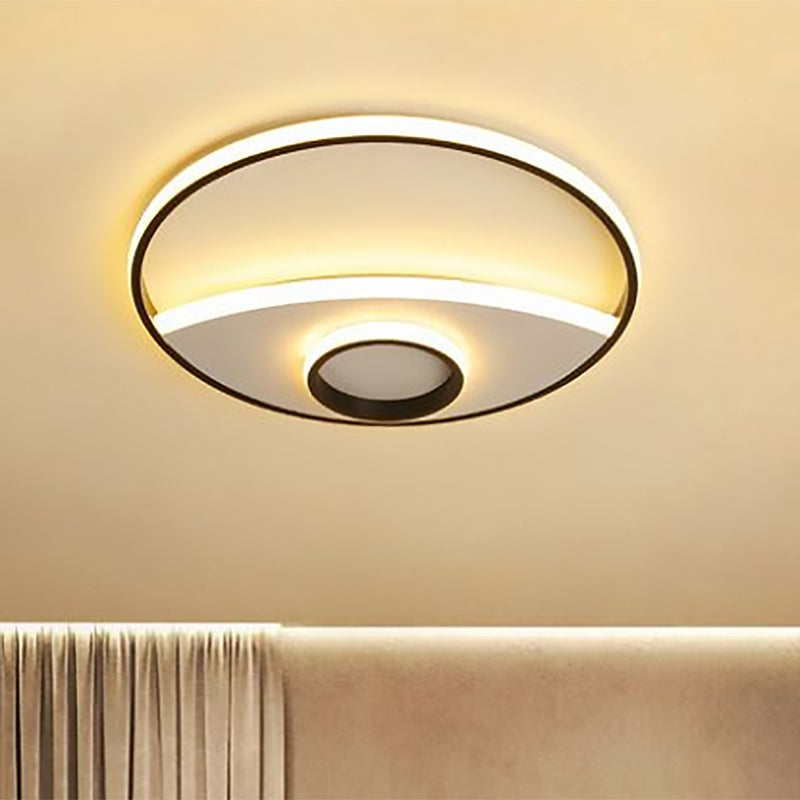 16 - 23.5’ Dia Circular Acrylic Ceiling Lamp - Modern Black And White Led Flush Light For Bedroom