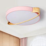 Nordic Round Led Ceiling Light Fixture Metal Flush Mount In Pink/Yellow/Green For Bedroom Warm/White