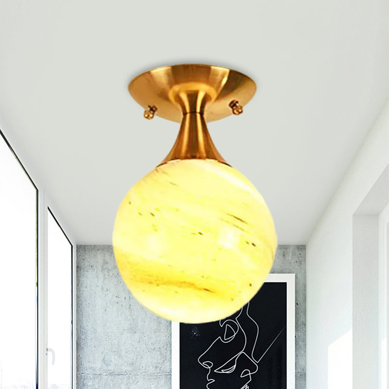 White-Yellow/Gray-Blue/Smoke Gray Glass Orb Shade Semi Mount Lighting - Nordic Style 1 Bulb Ceiling